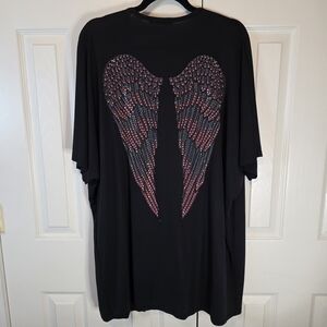 Vocal Black Tee with Rhinestone Angel Wings